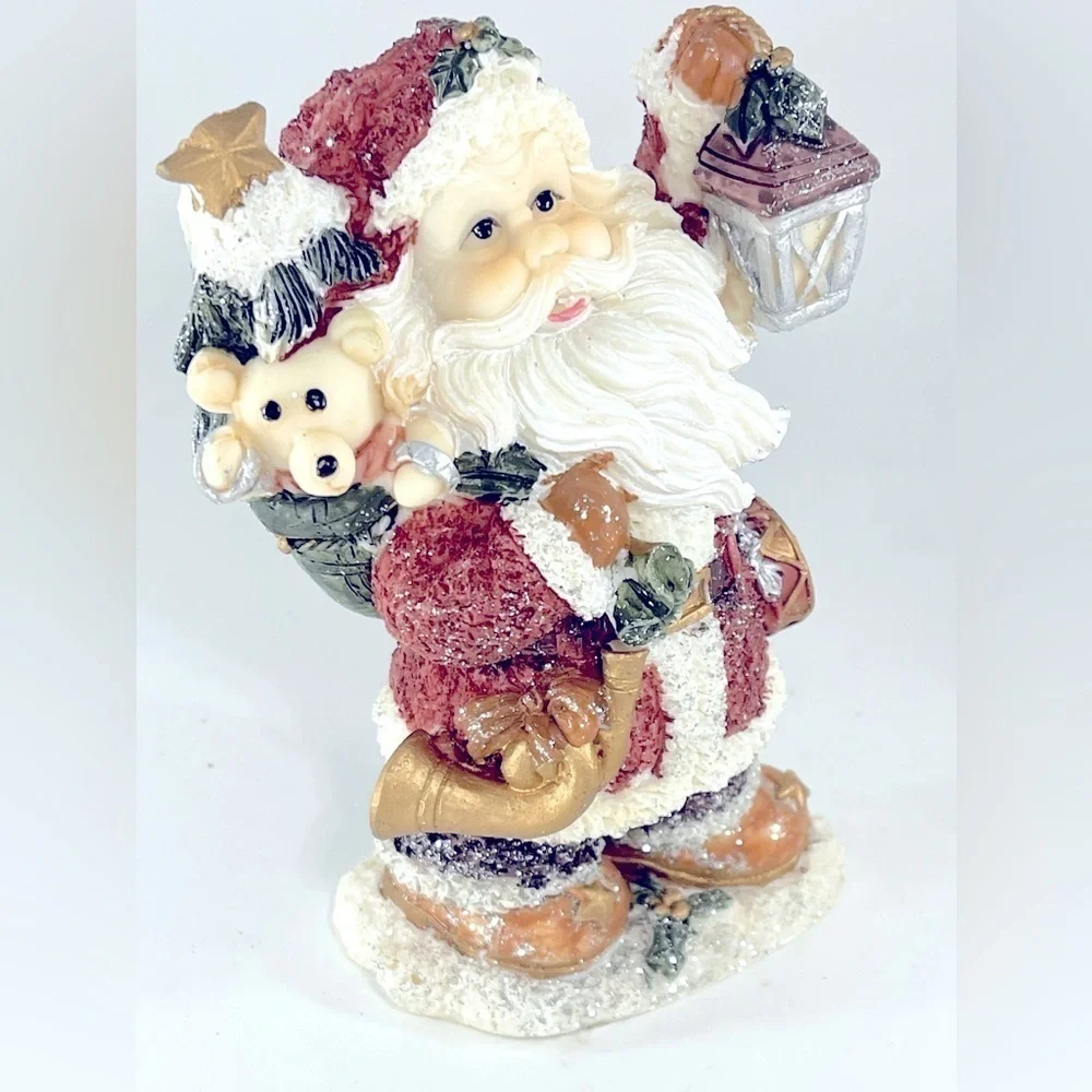 Designspirations Santa Claus Figurine 5.5” Resin Sugar Flocked Sparkling FLAW